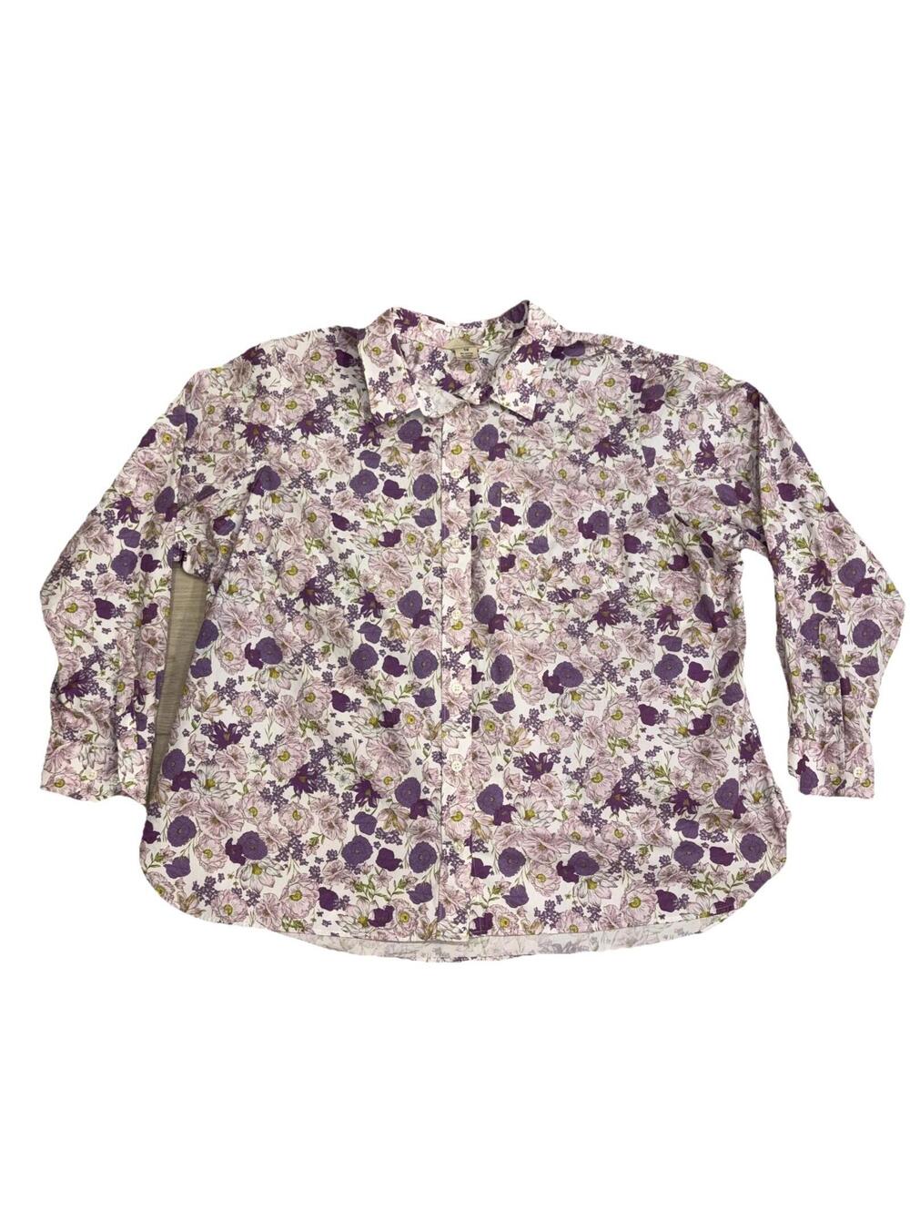 Duluth Trading Co Blouse Women 1X Floral Button Up Collared Long Sleeve Shirt